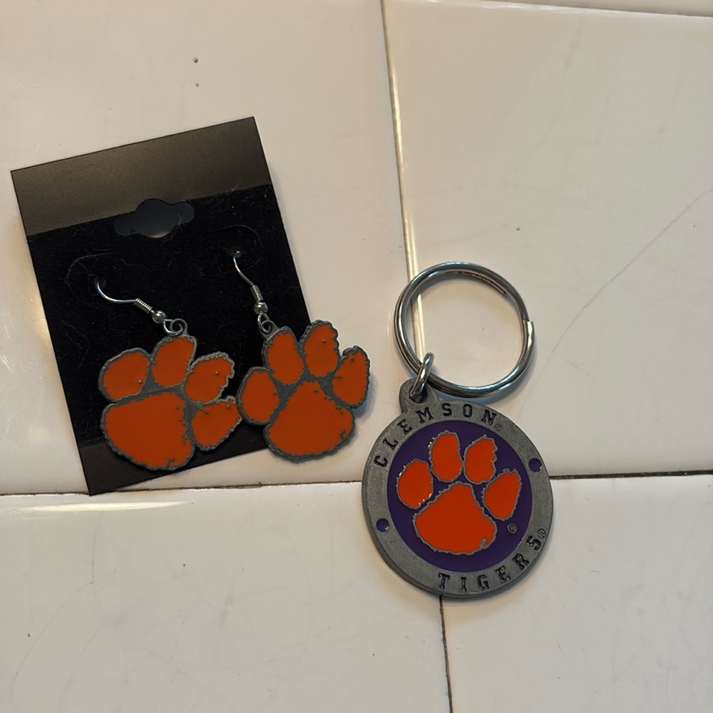Clemson earrings and key chain bundle